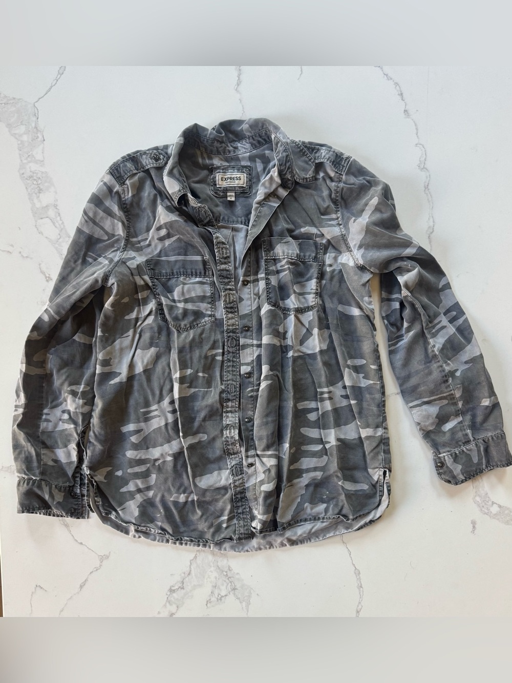 Express Boyfriend Camo button Up shirt - medium